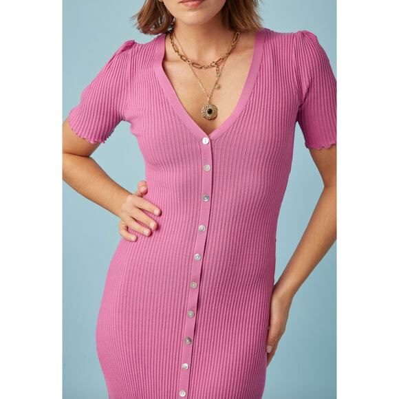 Frnch Paris Lydia Ribbed Dress Purple Pink Women's M - Picture 4 of 14